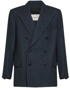 Dries Van Noten Jassen ,Blauw ,Wol Dubbele-Breasted Blazer