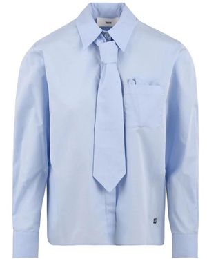 SOLOTRE Shirt Met Nepborstzakje En Strik - Blauw