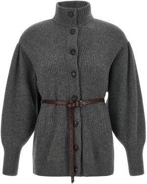 Brunello Cucinelli Ribbed Chevron Knit Cardigan - Grijs
