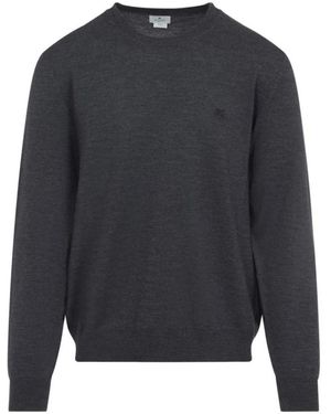 Etro Truien & Vesten ,Zwart ,Wol Trui Met Ronde Hals En Geborduurd Logo - Blauw