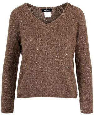 Gran Sasso Truien & Vesten ,Bruin ,Wol Vest Met Ruitpatroon En Lurex