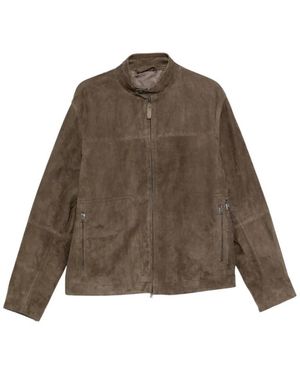 Brioni Jassen ,Bruin ,Suède Suède Leren Jas