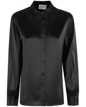 Isabelle Blanche Schwarze Satinbluse Mit Perlenapplikationen