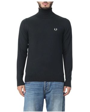 Fred Perry Hochgeschlossener baumwoll- und merinowollpullover - Schwarz