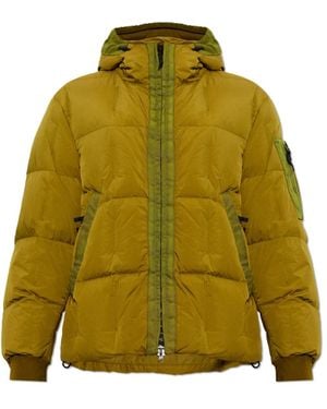 Stone Island Garment Dyed Crinkle Reps Ny Hooded Down Jacket - Groen