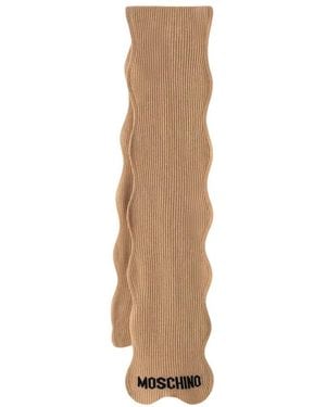 Moschino Logo Knit Wavy-Edge Sjaal - Naturel