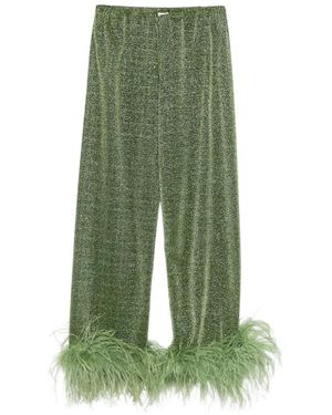 Oséree Broeken ,Groen ,Feather Trim Straight Leg Pant