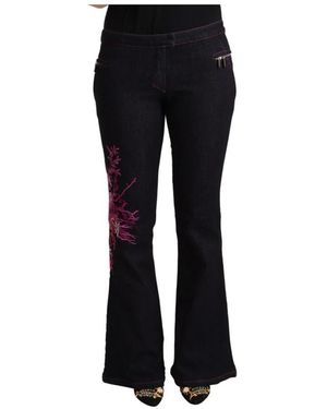 Exte Jeans ,Zwart ,Katoen Geborduurde Bloemen Flared Jeans