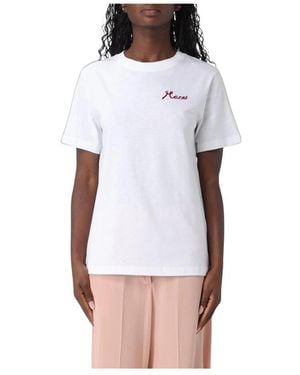 Marni Tops ,Wit ,Katoen T-Shirt Met Geborduurd Logo