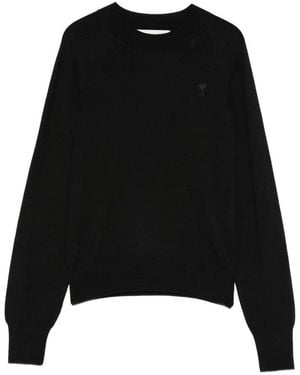Ami Paris Rundhals-Pullover Mit Detail - Schwarz