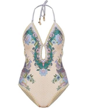 Zimmermann Badmode ,Nylon Indra Zwempak Met Gehaakte Details - Blauw