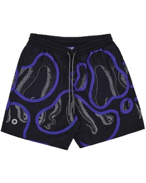 Octopus Schwarze Badehose Mit Tentakeldruck - Blau