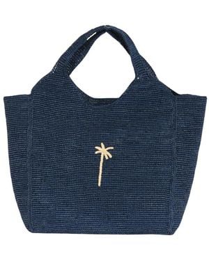 Manebí Raffia Shopper Maxi Tote Palm Stickerei - Blau