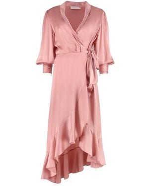 Zimmermann Seiden Wickelkleid Mit Rüschen - Pink