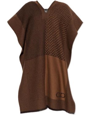 Ferragamo Wollponcho Mit Logo - Braun