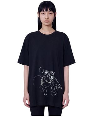 Yohji Yamamoto Baumwoll T-Shirt Mit Kurzem Arm Und Print Mimi - Blau