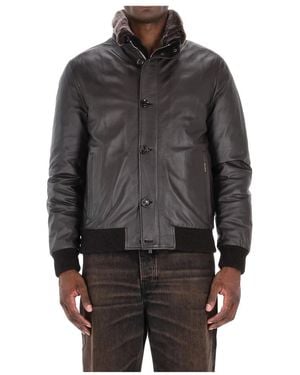 Moorer Braune Leder Bomberjacke Cleros-P1 - Grau
