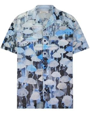 flâneur Blaues Viskose Regenschirm Hemd