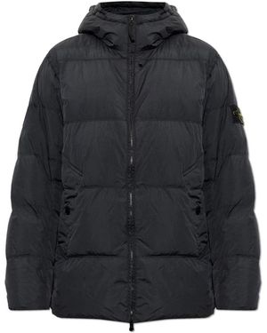 Stone Island Jassen ,Blauw ,Donsjack Met Capuchon - Zwart