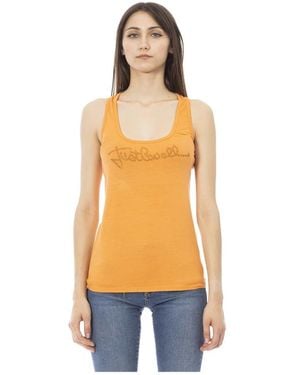 Just Cavalli Tops ,Oranje ,Rhinestone Logo Tank