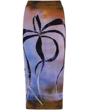 Louisa Ballou Gerippter Strick Bedruckter Midi-Rock - Blau