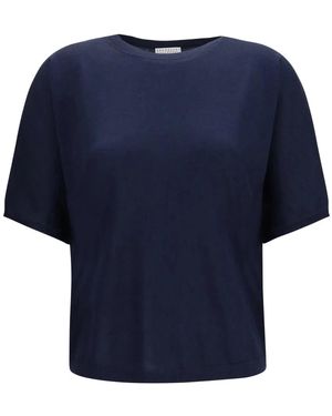 Brunello Cucinelli Truien & Vesten ,Blauw ,Kasjmier Trui Met Ronde Hals Van Kasjmier En Zijde