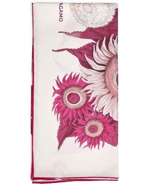Ferragamo Accessoires ,Veelkleurig ,Zonnebloemprint Zijden Sjaal - Roze