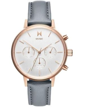 MVMT Accessoires ,Grijs ,Leer Nova Quartz Horloge - Metallic