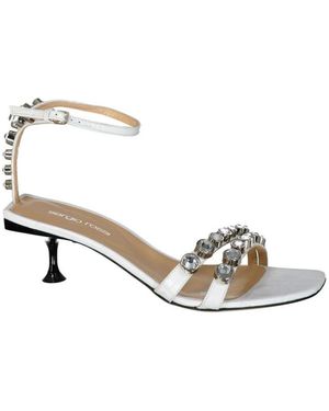 Sergio Rossi Kristalversierde Leren Sandalen - Metallic