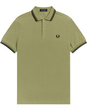 Fred Perry Blau Doppelter Besatz Polyester Polo Shirt - Grün