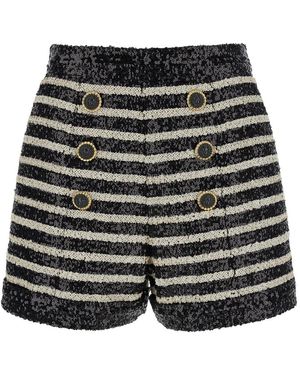 Balmain Striped Mini Sequined Shorts - Black