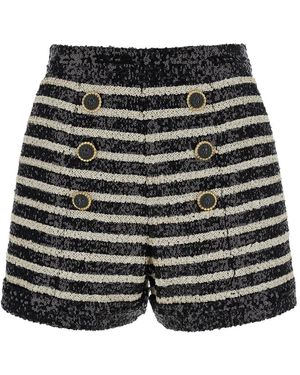 Balmain Striped Mini Sequined Shorts - Black