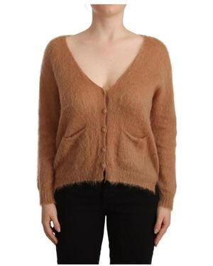 Pink Memories Truien & Vesten ,Bruin ,Wol Logo Detail Gebreide Cardigan Sweater