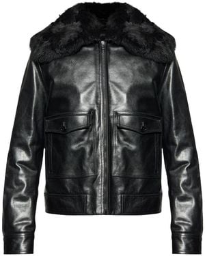 Dolce & Gabbana Leather Jacket With Fur Collar - Black