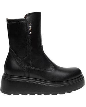 Nero Giardini Schoenen ,Zwart ,Leer Enkellaarsjes Van Leer En Technisch Materiaal