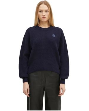 Maison Kitsuné Pullover Mit Auffälligem Fuchs-Kopf-Patch - Blau