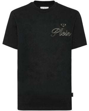 Philipp Plein Tops ,Zwart ,Katoen T-Shirt Ronde Hals Korte Mouw