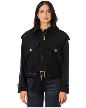 Ermanno Scervino Jassen ,Blauw ,Wol Gestructureerde Mantel Met Riem - Zwart