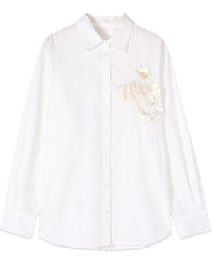 Oltre Overhemden ,Wit ,Katoen Katoenen Blouse Met Bloemenborduursel
