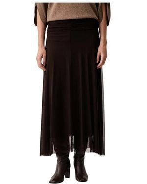 Twinset Rokken ,Bruin ,Polyester Lange Mesh Rok Met Geplooide Taille - Zwart