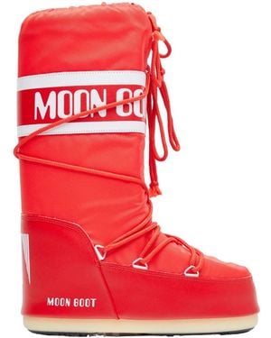 Moon Boot Wasserabweisende Schneestiefel Mit Kordelzugbund - Rot