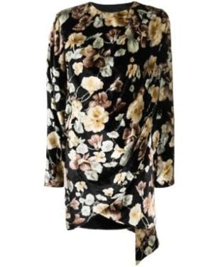 Saint Laurent Fluwelen Print Jurk - Zwart
