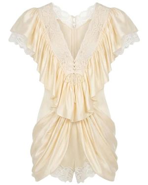Chloé Jumpsuits & Playsuits ,Wit ,Katoen Korte Jumpsuit Met V-Hals - Naturel