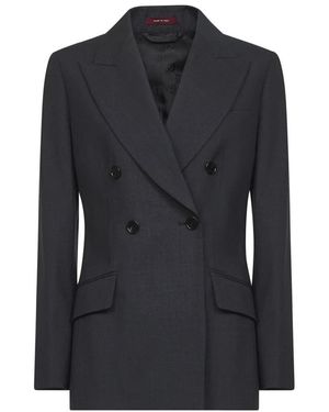 Gucci Jassen ,Grijs ,Wol Double-Breasted Wollen Jas - Zwart