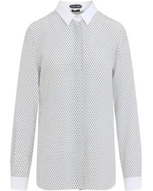 Tom Ford Overhemden ,Wit ,Gedrukte Multi Argyle Zijde Crepe De Chine Blouse