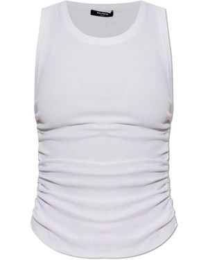Balmain Tops ,Wit ,Katoen Top Met Verstelbare Trekkoorden Aan De Zijkanten