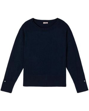 Oltre Viskose-Mischung Pullover Mit Schmuckknöpfen - Blau