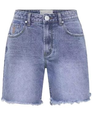 One Teaspoon Korte Broeken ,Blauw ,Denim Denim Shorts Met Rafelrand