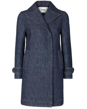 Fendi Jassen ,Blauw ,Denim Quilted Ff Denim Jacket