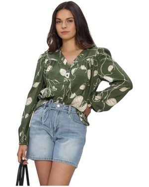 Object Overhemden ,Groen ,Objjacira L/S Re V-Neck Top Noos - Blauw